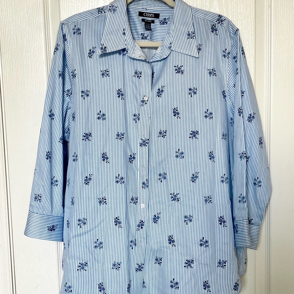 Chaps Striped Shirt with Floral Design